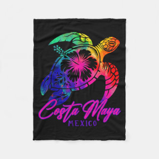 Costa Maya Mexico Tie Dye Sea Turtle Hibiscus Beac Fleece Blanket