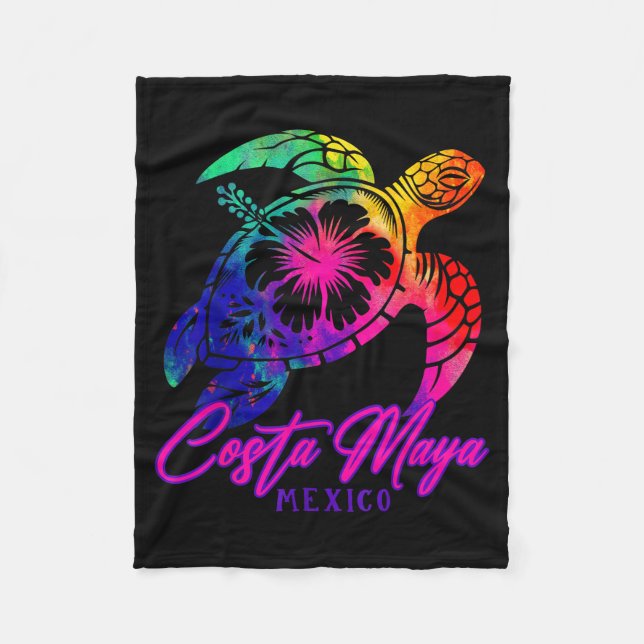 Costa Maya Mexico Tie Dye Sea Turtle Hibiscus Beac Fleece Blanket (Front)