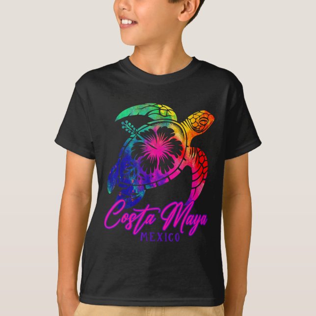 Costa Maya Mexico Tie Dye Sea Turtle Hibiscus Beac T-Shirt (Front)