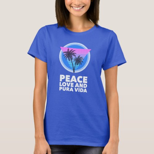 Costa Rica 80s Peace Love and Pura Vida Palm Tree T_Shirt
