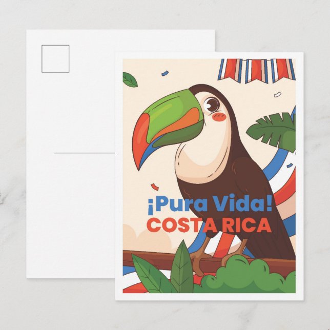 Costa Rica Art Vintage Travel Illustration Postcard (Front/Back)