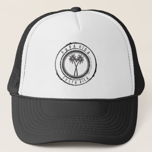 Costa Rica Beach Palm Tree Pura Vida Logo Souvenir Trucker Hat