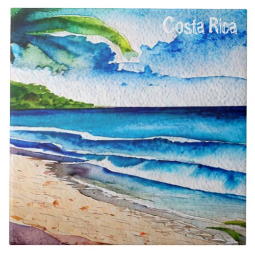 Costa Rica Beach Pura Vida Watercolor Painting Ceramic Tile