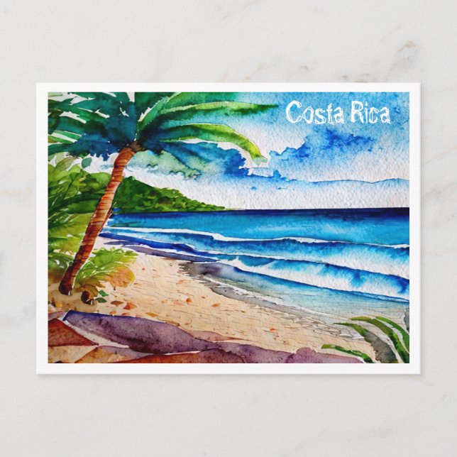Costa Rica Beach Pura Vida Watercolor Painting Postcard (Front)