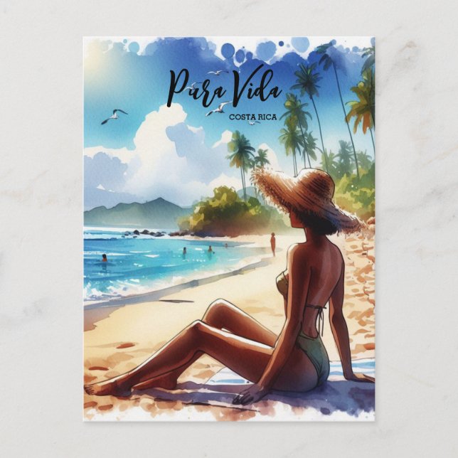 Costa Rica Beach Pura Vida watercolor Postcard (Front)