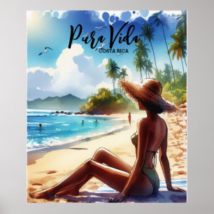 Costa Rica Beach Pura Vida watercolor Poster
