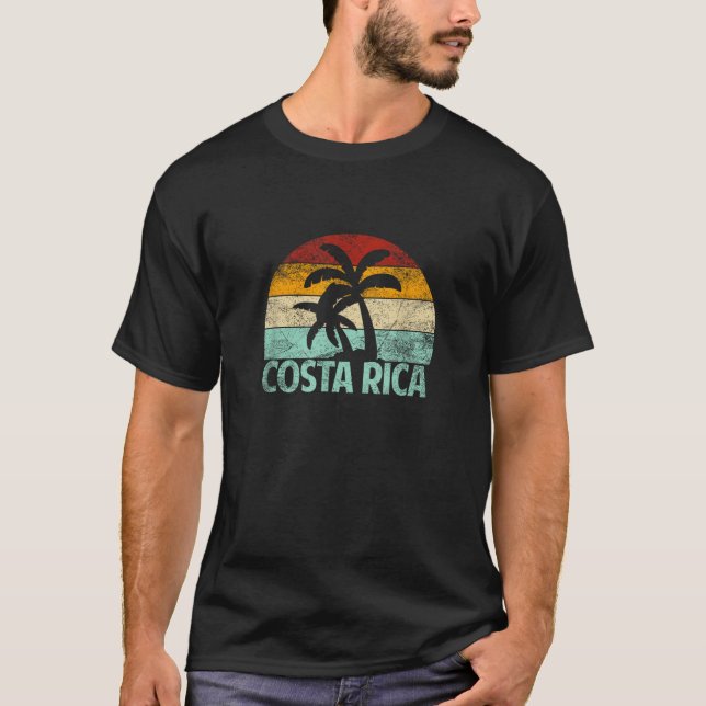Costa Rica Beach Sunset Palm Tree Retro Vacation C T-Shirt (Front)