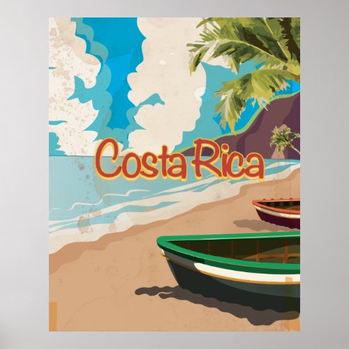 Costa Rica Beach Vintage Travel Poster