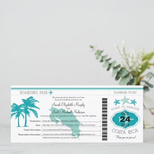 Costa Rica Boarding Pass Wedding Invitation | Zazzle