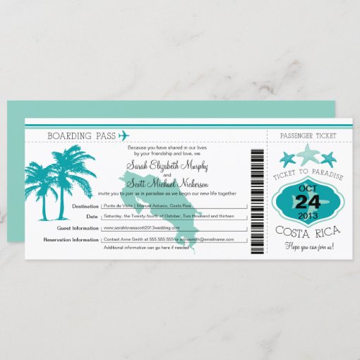 Costa Rica Boarding Pass Wedding Invitation | Zazzle