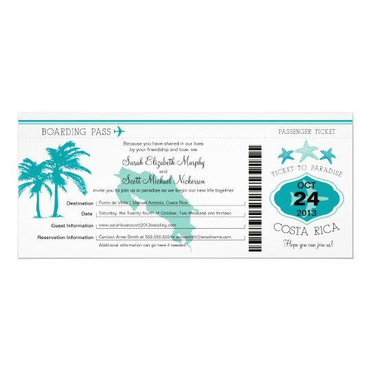 Costa Rica Boarding Pass Wedding Invitation | Zazzle.com