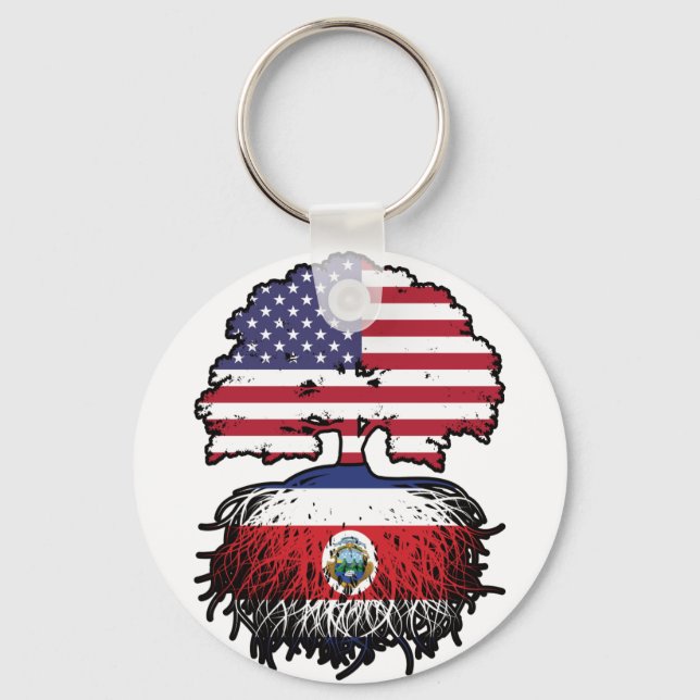 Costa Rica Costa Rican American USA Tree Roots Keychain (Front)