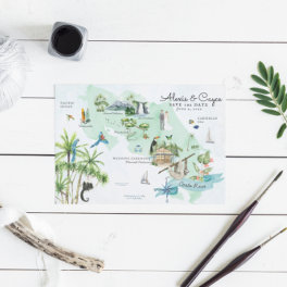 Costa Rica Destination Wedding Itinerary Map Invitation