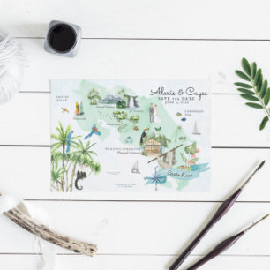 Costa Rica   Destination Wedding Itinerary Map Invitation