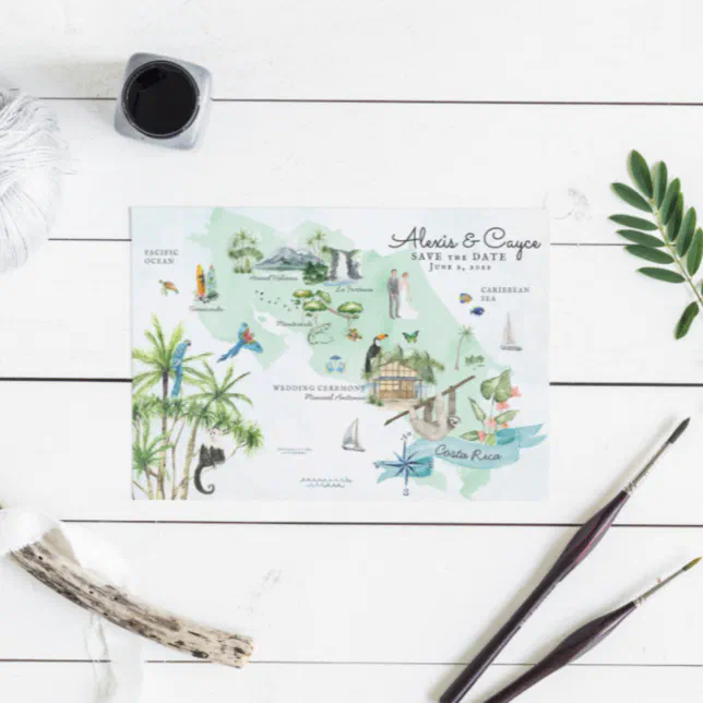 Costa Rica | Destination Wedding Itinerary Map Invitation