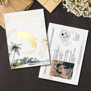 Costa Rica Destination Wedding Passport Gold Foil Invitation