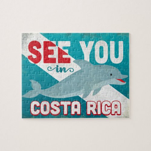 Costa Rica Dolphin _ Retro Vintage Travel Jigsaw Puzzle