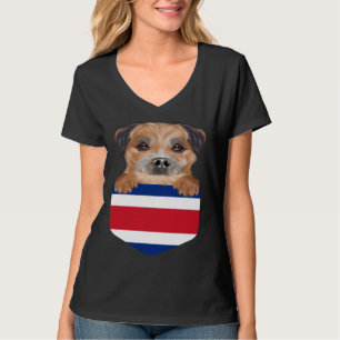Costa Rica Flag Border Terrier Dog In Pocket T-Shirt