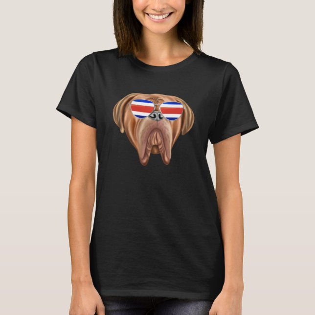 Costa Rica Flag Dogues de Bordeaux Dog Tico Pocket T-Shirt (Front)
