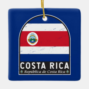 Costa Rica Flag Emblem Distressed Vintage Ceramic Ornament