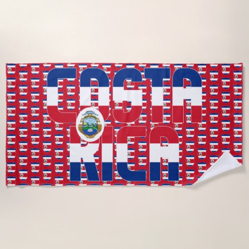 Costa Rica Flag Escutcheon Tiled Red Blue White Beach Towel