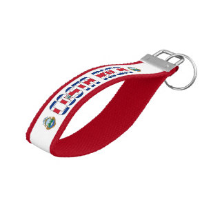 Costa Rica Flag Inscription Red Blue White Wrist Keychain