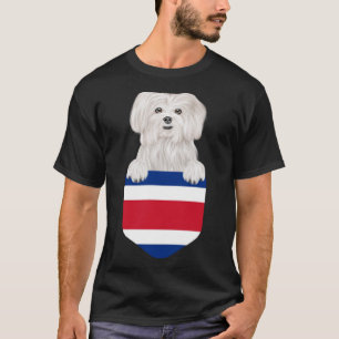 Costa Rica Flag Maltese Dog In Pocket T-Shirt