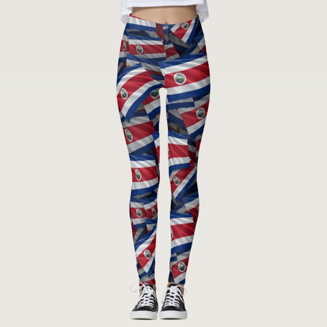 Costa Rica Flag Pattern Leggings (Front)