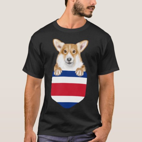 Costa Rica Flag Pembroke Welsh Corgi Dog In Pocket T_Shirt