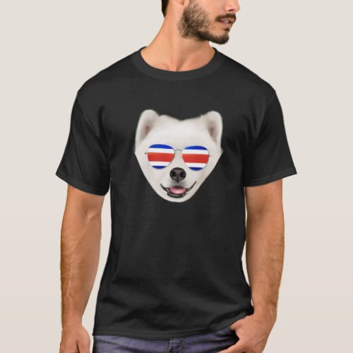 Costa Rica Flag Samoyed Dog Tico Pocket T_Shirt