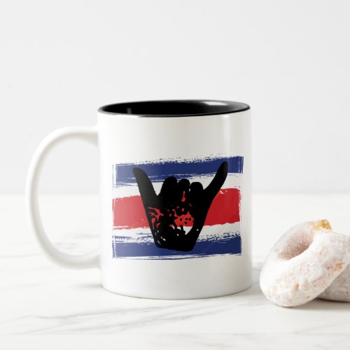 Costa Rica Flag Shaka Surfing Two_Tone Coffee Mug