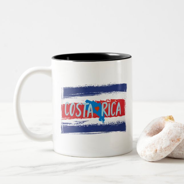 Costa Rica Flag Two-Tone Coffee Mug (With Donut)
