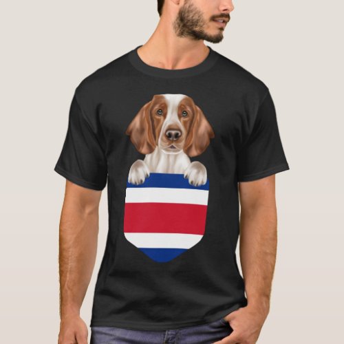 Costa Rica Flag Welsh Springer Spaniel Dog In Pock T_Shirt