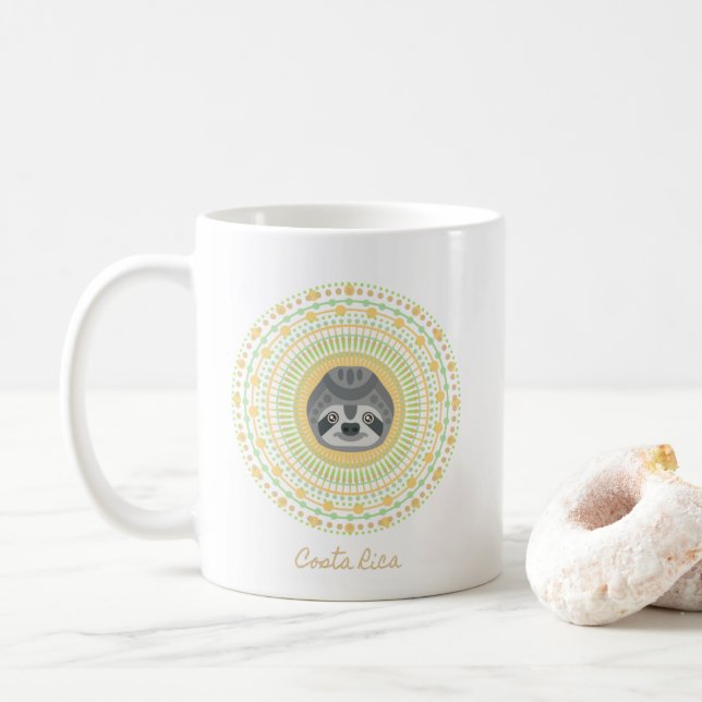 Costa Rica Gold Mandala Sloth Coffee Mug (With Donut)