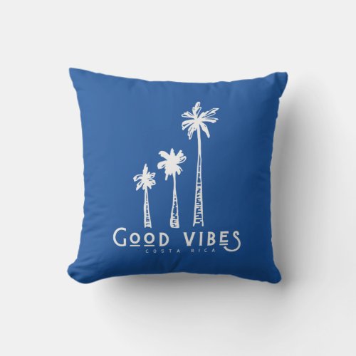 Costa Rica Good Vibes Palm Tree Blue Stripe Outdoor Pillow