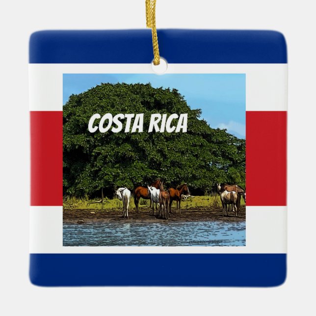 Costa Rica - Horses by the Water Ceramic Ornament (Front)