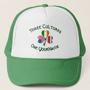 Costa Rica Ireland USA Shamrock Flag Personalized Trucker Hat