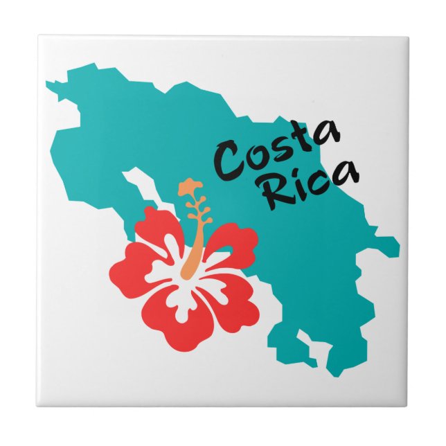 Costa Rica map outline with hibiscus flower Ceramic Tile (Front)