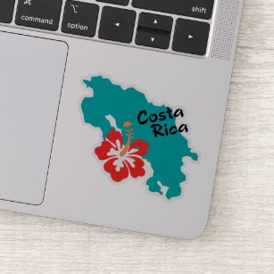 Costa Rica map outline with hibiscus flower Sticker