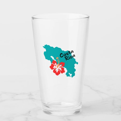 Costa Rica map outline with hibiscus in color Glass