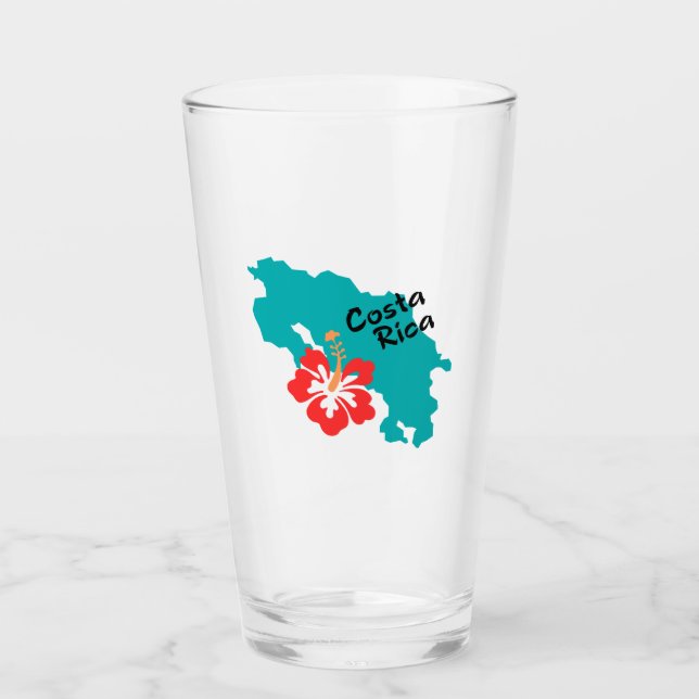 Costa Rica map outline with hibiscus in color Glass (Front)