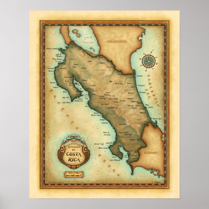 Costa Rica Map Poster