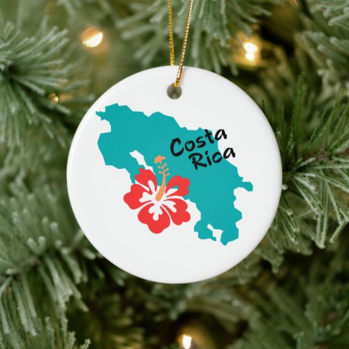 Costa Rica map with hibiscus Ceramic Ornament