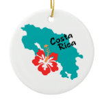 Costa Rica map with hibiscus Ceramic Ornament Costa Rica map with hibiscus Ceramic Ornament
