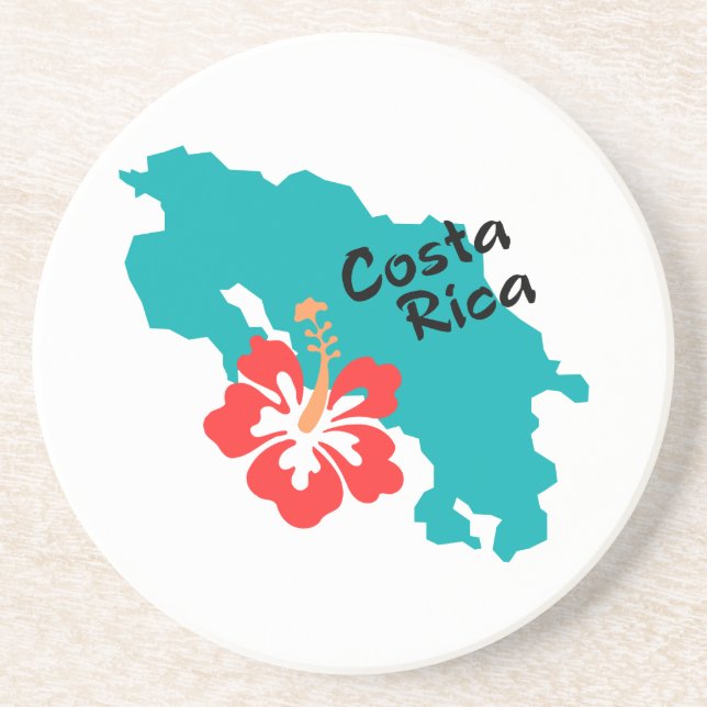Costa Rica map with hibiscus Drink Coaster (Front)