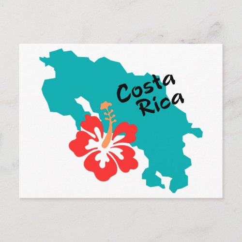 Costa Rica map with hibiscus Postcard