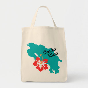 Costa Rica map with hibiscus Tote Bag
