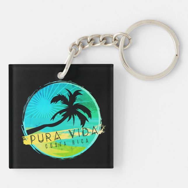 Costa Rica Palm Tree Pura Vida Logo Keychain (Back)
