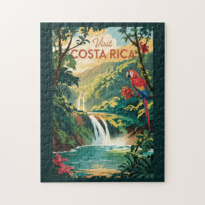 Costa Rica Parrot Illustration Travel Art Vintage Jigsaw Puzzle