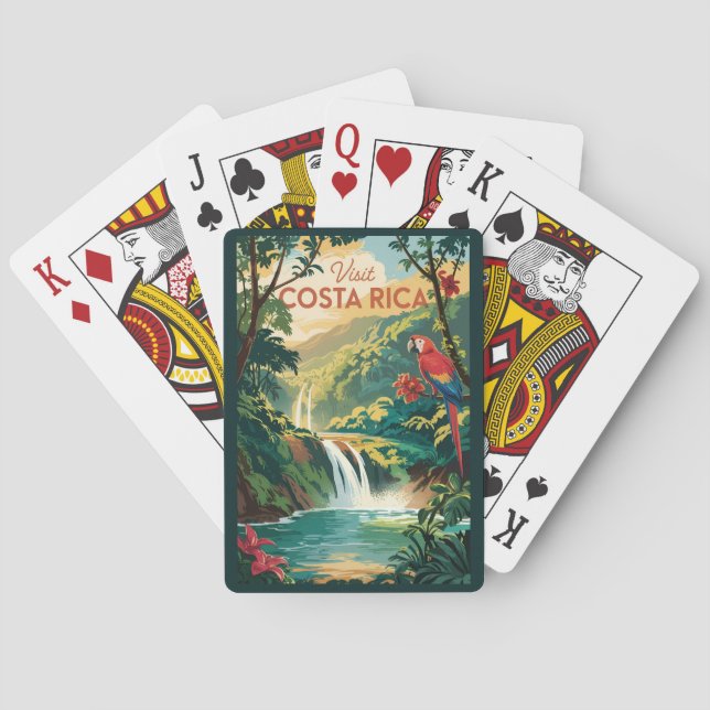 Costa Rica Parrot Illustration Travel Art Vintage Poker Cards (Back)